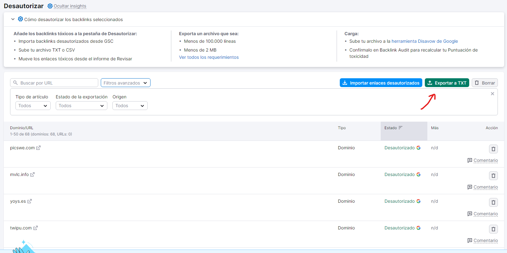 generacion txt enlaces toxicos